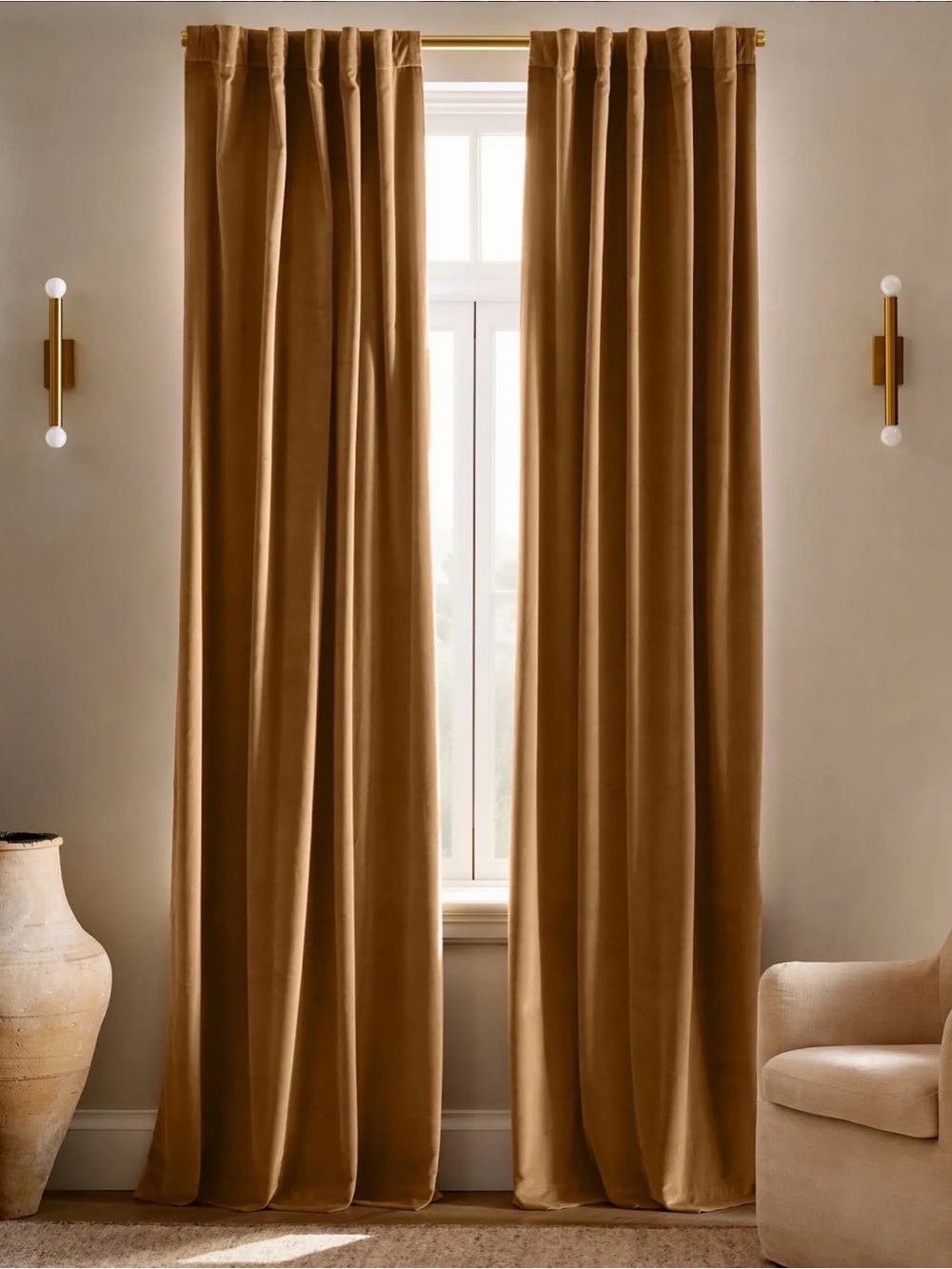 Quince Cotton Velvet Curtain in Camel - 48” x 84” - NWOT - one panel
